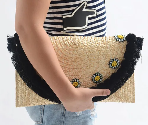Vista 4 de PULAMA Bolso de hombro cruzado de ganchillo con pompones, borlas, pinapple flecos, bolso de mano de moda
