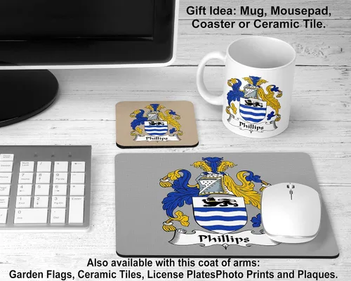 Vista 2 de Phillips Coat of Arms/Phillips Family Crest Taza de cerámica para café/cacao de 11 onzas por Carpe Diem Designs, fabricada en los Estados Unidos