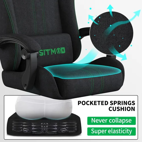 Vista 4 de Fabric Gaming Chair with Footrest, Big Tall Reclining Ergonomic Chair
