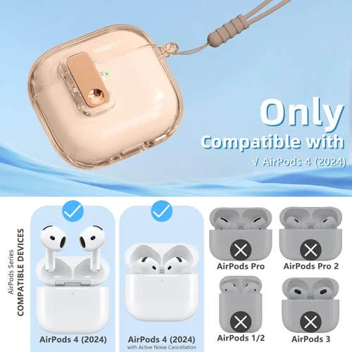 Vista 2 de (con bloqueo de seguridad) Funda transparente compatible con AirPods de 4ª generación con kit de limpieza, funda transparente de TPU suave