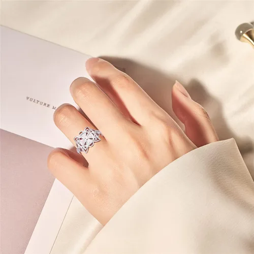Vista 3 de FLYOW Anillos de plata de ley 925 con nudo de brujas celtas ajustables para mujer, regalo de cumpleaños