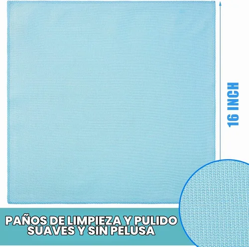 Vista 2 de Tatuo 18 paños de limpieza de vidrio de microfibra, 16 x 16 pulgadas, azul gris Lint Free Glass Cleaning Cloth, Streak Free, Reusable, Quickly