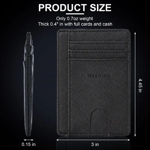 Vista 3 de Hoewina Cartera delgada para hombre, bolsillo frontal minimalista con bloqueo RFID, billetera de cuero delgada para tarjetas de viaje, regalos