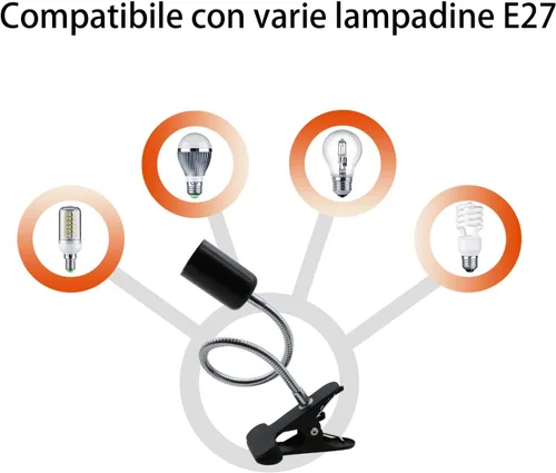 Vista 5 de Lámpara de Escritorio con Clip Portalámparas Paquete de 2 Soporte de Lámpara Flexible de Cuello de Cisne con Clip e Interruptor con Enchufes Luz