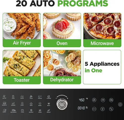 Vista 3 de NutriChef Freidora de aire y horno de 32 cuartos Freidora de aire digital con 20 ajustes preestablecidos, doble cocción, asador, horneado y más
