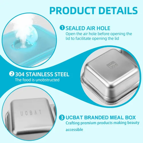 Vista 3 de Recipientes de Acero Inoxidable para Snacks con Tapas, Paquete de 2 Loncheras Reutilizables Grab and Go de 2 Compartimentos para Viajes y Campamento