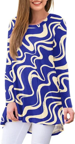 Vista 42 de AWULIFFAN Blusa tipo túnica holgada de manga larga con cuello redondo para mujer