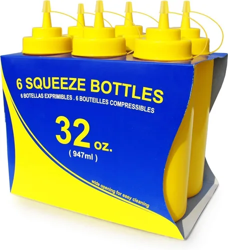 Vista 12 de New Star Foodservice Botella transparente para apretar de 16 onzas, boca ancha, paquete de 6