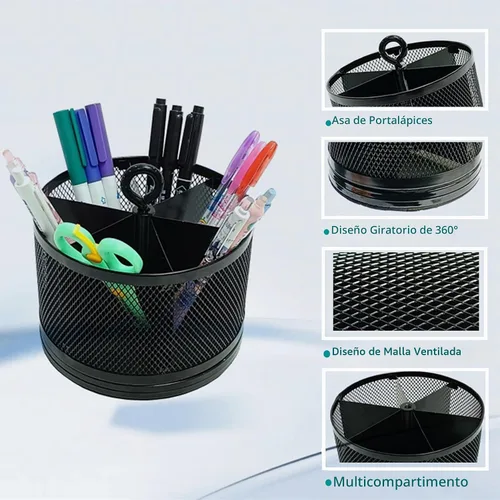 Vista 5 de SETTFRFE - Soporte giratorio de malla para escritorio, negro, 6 ranuras
