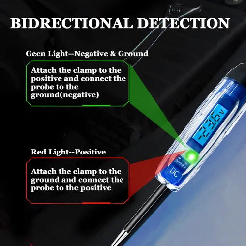 Vista 3 de Luz de prueba automotriz, 3-72V DC LCD Probador de circuito digital con iluminación, probador de luz resistente con voltímetro, probador de voltaje