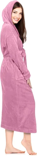Vista 3 de NY Threads - Bata de baño de vellón con capucha para mujer, larga y afelpada