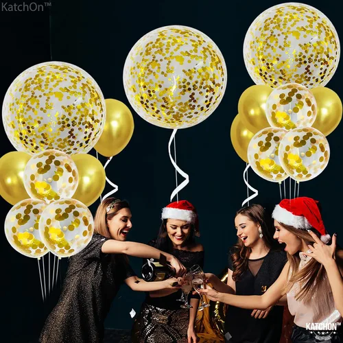Vista 6 de Katchon, Globos metálicos de confeti dorado – enormes 36 pulgadas, paquete de 21 Globos dorados de látex, decoraciones de Año Nuevo 2026 Globos