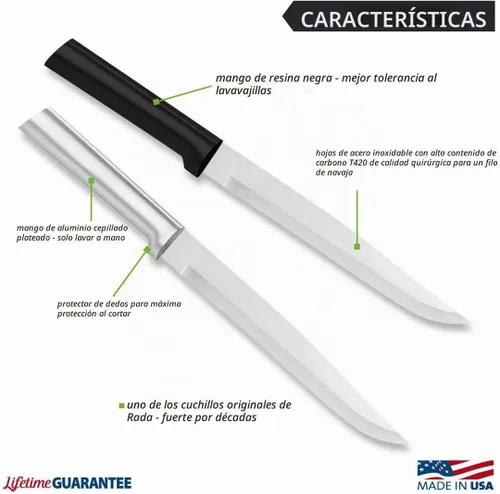 Vista 2 de Rada Cuchillo para cortar cubiertos – Hoja de acero inoxidable con mango de resina de acero negro fabricado en EE. UU., 11-3/8 pulgadas