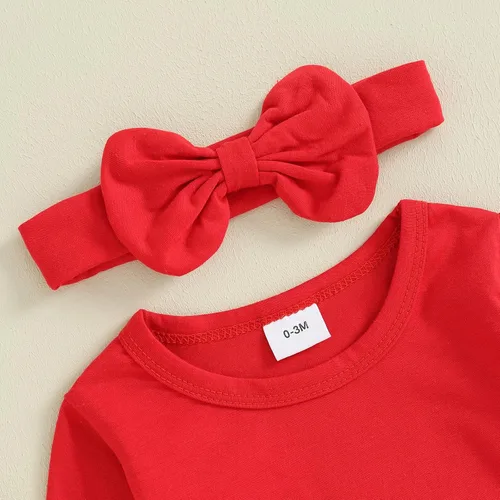 Vista 18 de My First Valentine's Day - Conjunto de ropa para bebé niña con volantes, manga larga, estampado de corazón, falda con tirantes