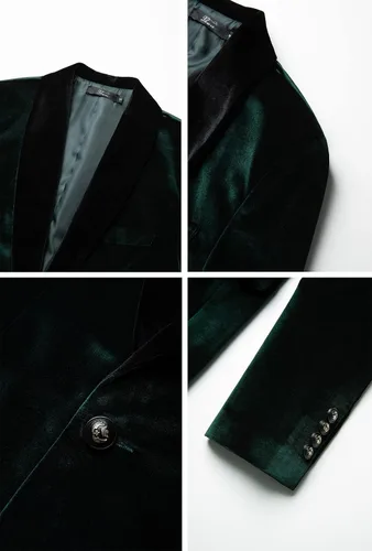 Vista 3 de THWEI Mens Velvet Blazer Slim-Fit Solid Color One Button Blazer Sport Coat Jacket for Wedding Dinner Party