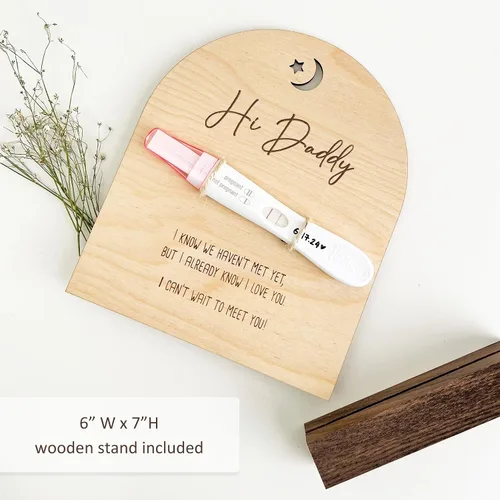 Vista 2 de Anuncio de embarazo para papá, recuerdo de prueba de embarazo de Hi Daddy, letrero de madera, ideas de anuncio sorpresa para bebé, revelación