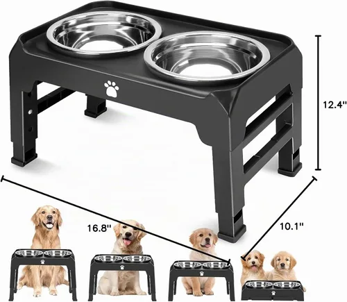 Vista 9 de Tazones elevados con alturas ajustables, soporte elevado con 2 cuencos de acero inoxidable, comedero plegable antideslizante para perros medianos