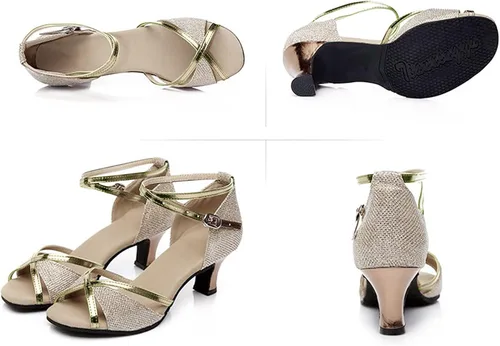 Vista 4 de NLOMOCT Zapatos de baile para mujer, tacón bajo, zapatos de baile de salón para mujer, zapatos de baile de salsa latina, zapatos de baile de 1.5