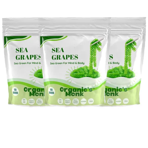 Vista 6 de Organics Monk Uvas marinas orgánicas, algas marinas orgánicas, umibudo, caviar verde, lato deshyrado, algas marinas, superalimento