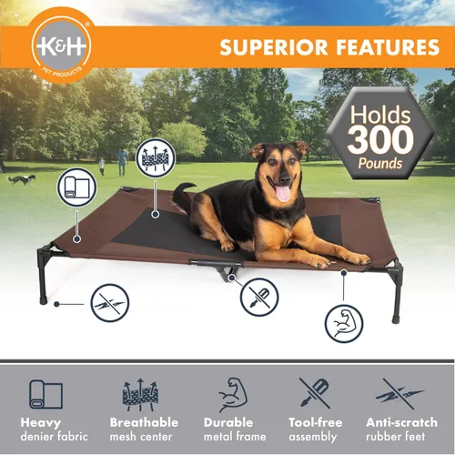 Vista 2 de K&H - Cama elevada para perros para exteriores, cama elevada para perros extra grandes y gigantes, diseño de hamaca central de malla transpirable