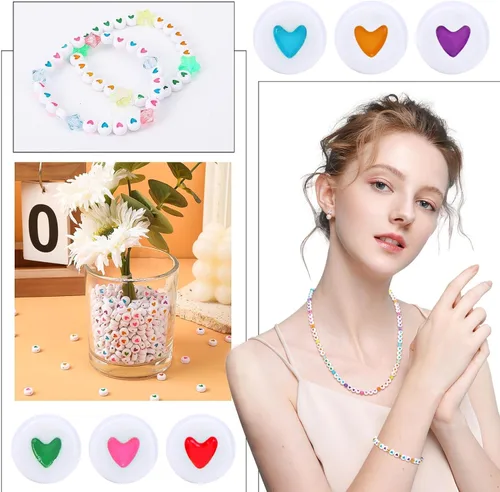Vista 6 de Augshy 700 piezas cuentas en forma de corazón, cuentas acrílicas en forma de corazón del día de San Valentín para pulseras, fabricación de joyas