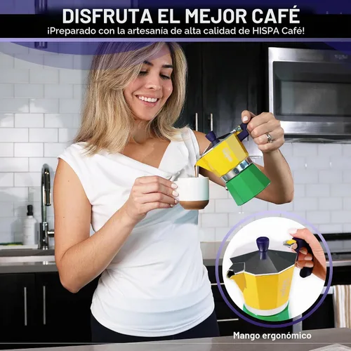 Vista 7 de Cafetera de café expreso para estufa, 3 tazas de café expreso (6 onzas), aluminio, plata, verde, azul y amarillo, con temática brasileña, cafetería