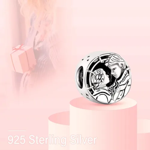 Vista 3 de Han Solo & Princess Leia Kiss - Abalorio calado de plata de ley 925 para pulseras, Plata esterlina