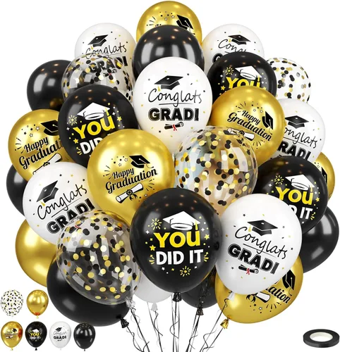 Vista 16 de Globos azules y negros, globos de graduación de 12 pulgadas, globo de látex de confeti azul oscuro, negro, blanco, plateado metálico, para niños