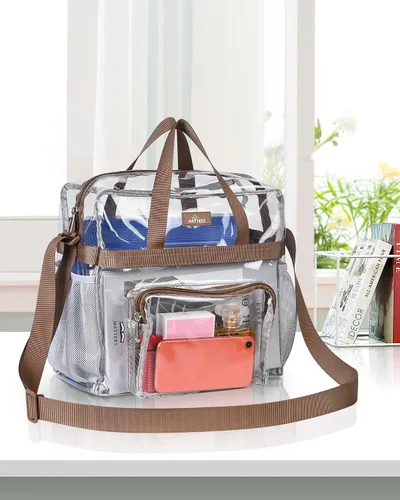 Vista 100 de MAY TREE Bolsa transparente para eventos en estadios de 12 x 6 x 12 pulgadas, bolsa de almuerzo transparente con correas reforzadas para trabajo
