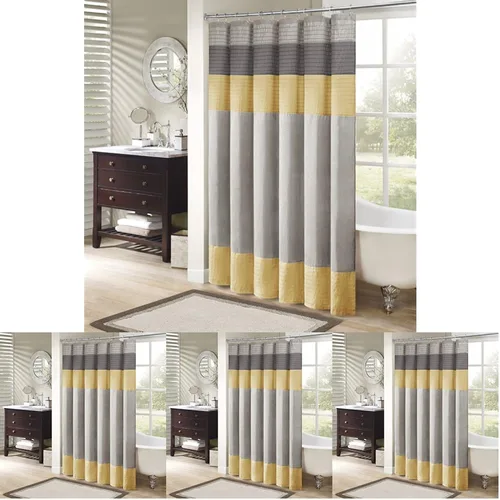 Vista 13 de Madison Park Amherst - Cortina de ducha para baño, 72 x 72 pulgadas, seda sintética, color aguamarina Clásico moderno, brillo ligero, a rayas