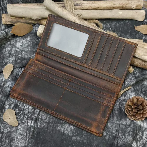Vista 3 de LUUFAN Billetera larga de cuero genuino para hombre, cartera plegable grabada