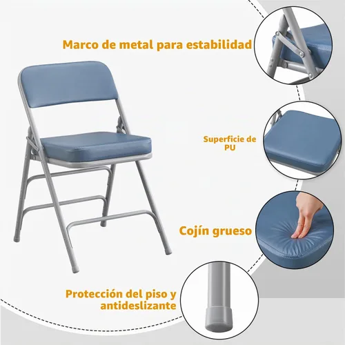 Vista 4 de BOOSDEN Sillas plegables acolchadas azules, silla plegable con cojín grueso