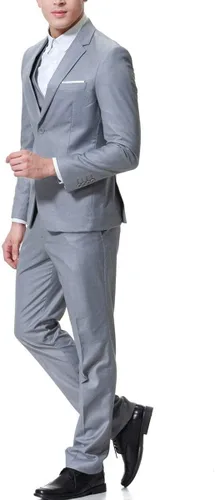 Vista 3 de Cloudstyle Chaqueta de color sólido de 3 piezas con 2 botones y ajuste delgado para hombre, traje formal de boda inteligente