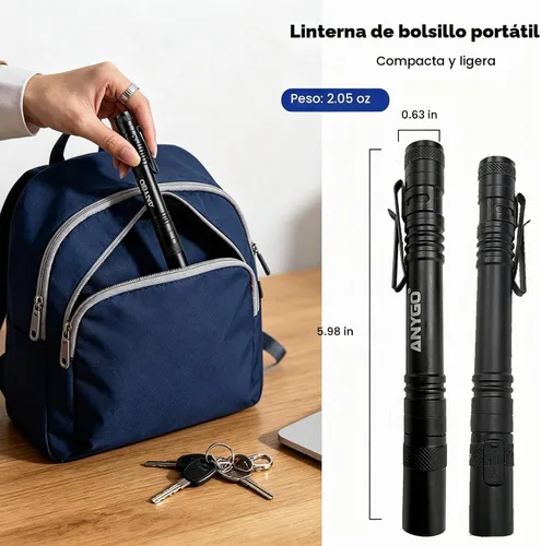 Vista 4 de Luz recargable para bolígrafo, linterna de bolsillo USB-C de alto