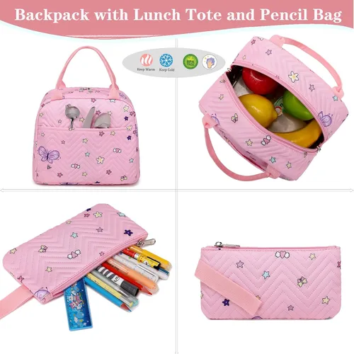 Vista 7 de Mochilas escolares para niños y niñas, mochila para escuela primaria, mochilas para niños y niñas, resistentes al agua, Mochila mariposa rosa