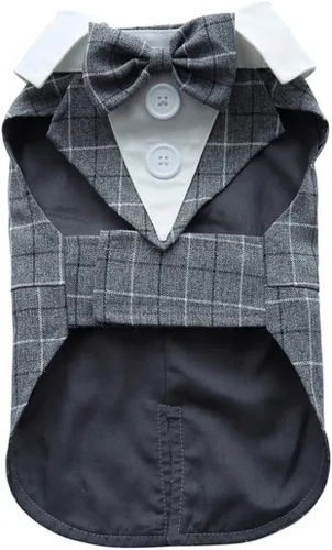 Vista 10 de Esmoquin para cachorro con corbata de moño desmontable, para graduación, boda, uso formal, disfraz de príncipe para perros pequeños (XS, negro)