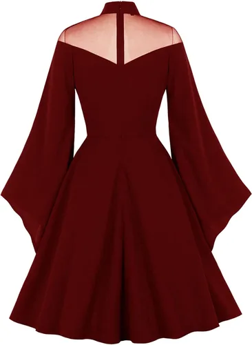 Vista 4 de Vestido retro gótico de Halloween de malla de manga larga vestido negro Emo vestido de noche de bola