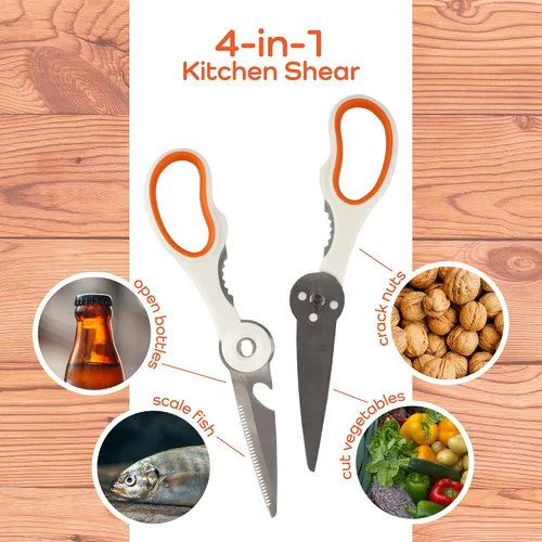 Vista 3 de Juego de tijeras de cocina 4 en 1 prémium con cuchillo de pelar, 1 juego (1 tijera y 1 cuchillo de pelar)