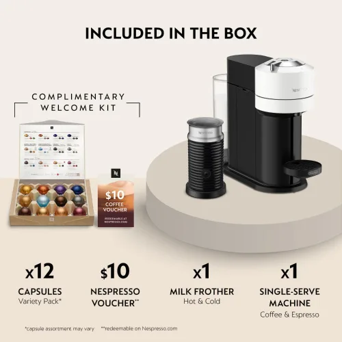Vista 3 de Vertuo Next de Nespresso - Cafetera para café y espresso de De'Longhi, color blanco con espumador de leche Aeroccino Coffee and espresso maker by