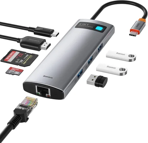 Vista 10 de Baseus - Estación de acoplamiento para computadora portátil 7 en 1, 3 monitores, USB C HUB con HDMI 4K, VGA, 100 W PD, 3 USB para iPhone