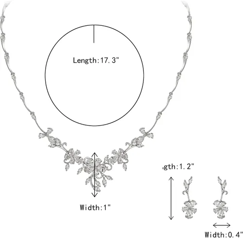 Vista 4 de EleQueen Collar de lágrima de hoja elegante de circonita cúbica para mujer, para boda, boda, novia, juego de joyas para fiesta de graduación