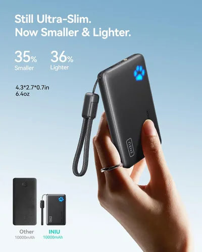 Vista 4 de INIU Cargador portátil compacto de alta capacidad para portátil de 140 W 25000 mAh y banco de energía ultra delgado de 45 W 10000 mAh
