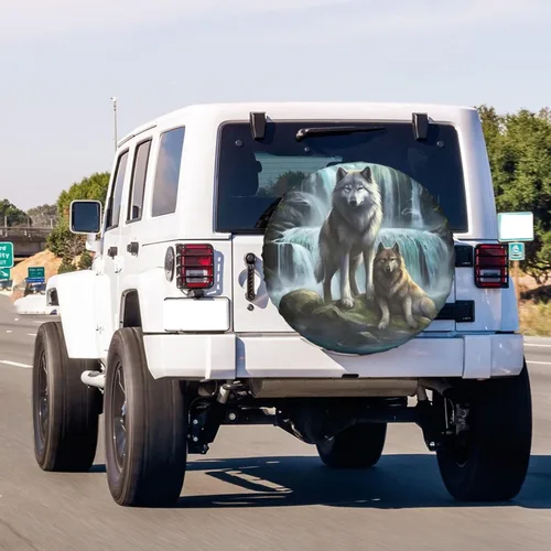 Vista 3 de Cubierta de neumático de repuesto con estampado 3D de lobo, a prueba de polvo, para remolque, RV, SUV y muchos vehículos, 14 pulgadas