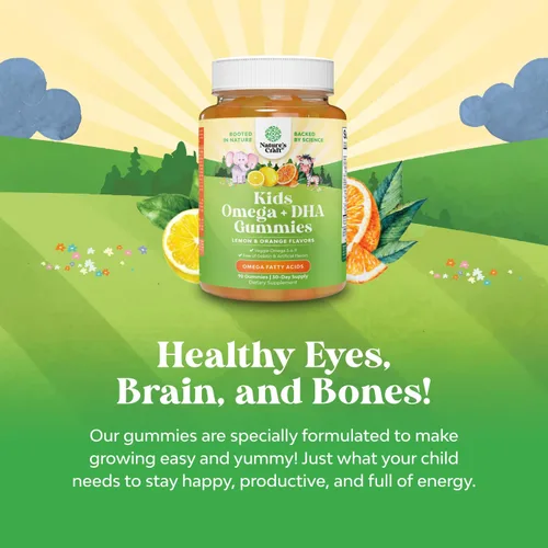 Vista 5 de Paquete de magnesio calmante para niños, gomitas para la salud nerviosa y muscular y DHA para niños, gomitas Omega 3 con Omega vegetariano 3 6 9