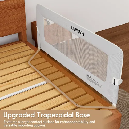 Vista 5 de Riel de cama para niños pequeños, riel plegable de 33 pulgadas, base en forma de T sin taladrar con bloqueo de seguridad, tela 3D suave, protector