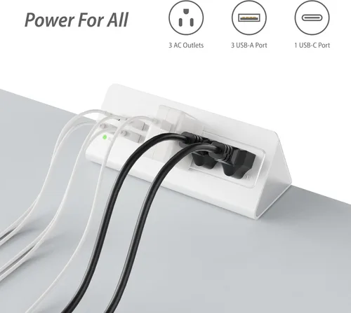 Vista 8 de Regletas de alimentación con abrazadera para borde de escritorio con 4 puertos USB (1 puerto PD 20 W USB-C) y 3 salidas de CA, protector
