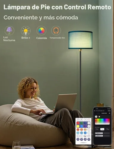 Vista 5 de YHW Lámparas de pie para sala de estar compatibles con Alexa Google, lámpara de pie lámparas altas para sala de estar, dormitorio, oficina, aula
