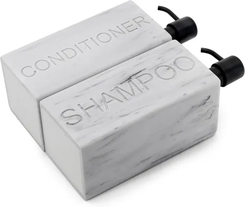 Vista 7 de dispensador rectangular de resina premium para cuarto de baño, para champú, acondicionador, loción corporal, diseño moderno recargable con bomba