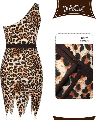 Vista 3 de SATINIOR Disfraz de mujer de caverna, con clip para el pelo de hueso, collar de caverno, cueva de leopardo, accesorios de disfraz para cosplay
