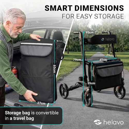 Vista 7 de Helavo Rodillo plegable con asiento, ruedas giratorias de 360° de 8 pulgadas, 24.8 pulgadas de ancho, andador de aluminio ligero para personas